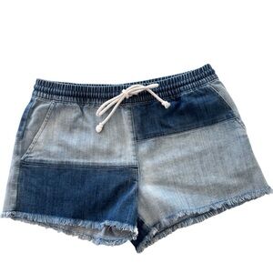 Aerie Denim Jean Shorts Pull On Patchwork Small Summer Elastic Waist Drawstring